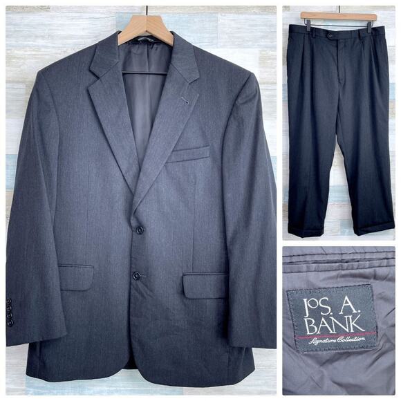 Jos A Bank Signature Wool Suit Charcoal Gray Mens 40S Jacket 36 Pants - Picture 1 of 12